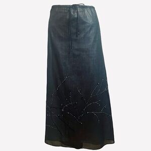 Vintage Dana Buchman Black Beaded Embroidered A-line Maxi Skirt